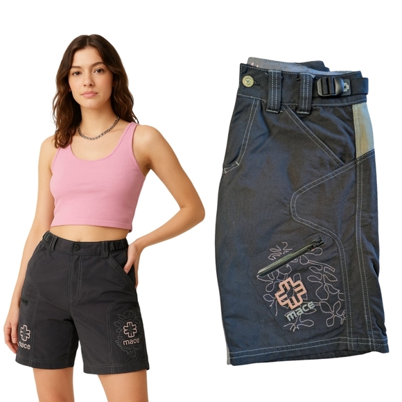 mace Pants - Y2K Women's Mace Nylon Biker Shorts Outdoor Athletic Festival Grunge